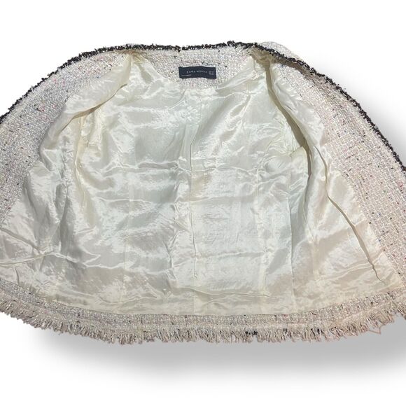 Zara Tweed Jacket Blazer Women XS Sequins Cream White Classic Smart Bloggers Fav - Picture 8 of 9